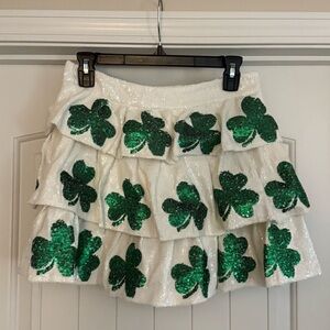 Queen of sparkles st Patrick’s day four left clover sequin skirt